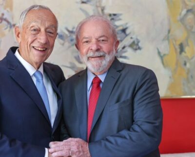 Presidente de Portugal, Marcelo Rabelo de Souza e o Presidente do Brasil, Lula (Foto: Divulgação/Reprodução/Ricardo Stuckert).