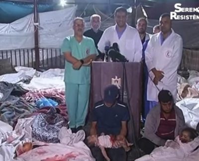 Médicos fazem conferência em zona de bombardeio em Gaza (Foto: Reprodução/Captura de tela/Seremos Resistência).