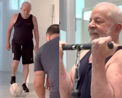 Lula aparece jogando bola 5 semanas após cirurgia no quadril (Foto: Divulgação/Reprodução/Captura de tela/Redes sociais/Lula).