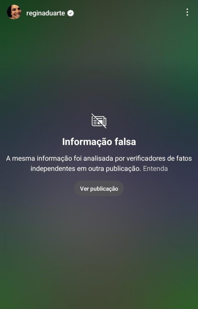 Regina Duarte compartilha informação falsa (Foto: Captura de tela/Redes sociais/Regina Duarte).