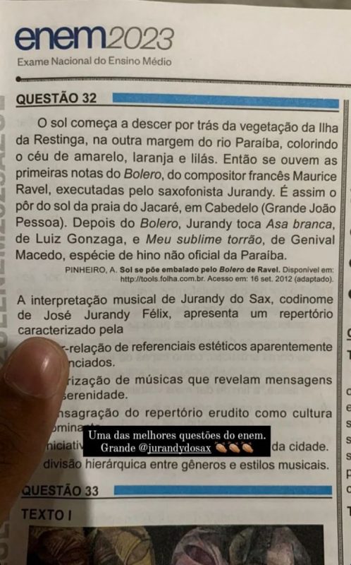 Artista paraibano é citado em questão do Enem 2024; veja