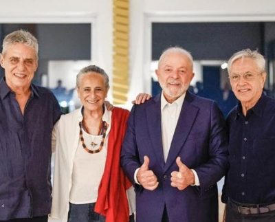 Chico Buarque, Maria Bethânia, Lula e Caetano Veloso (Foto: Divulgação/Reprodução/Ricardo Stuckert).